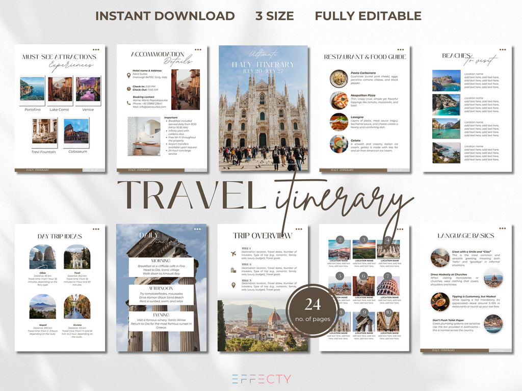 Editable Travel Itinerary Template: Canva Trip Planner (Digital Download