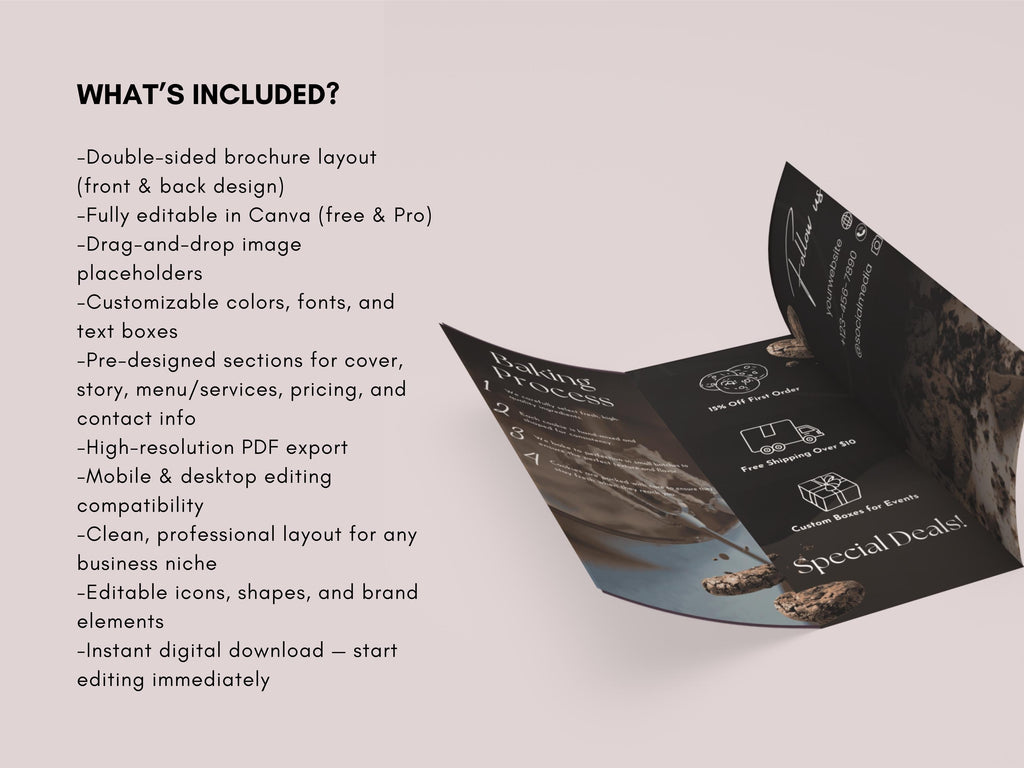 Cookie Business Brochure Template Canva Bakery Menu Price List Pastry Shop Flyer Editable Double-Sided Brochure