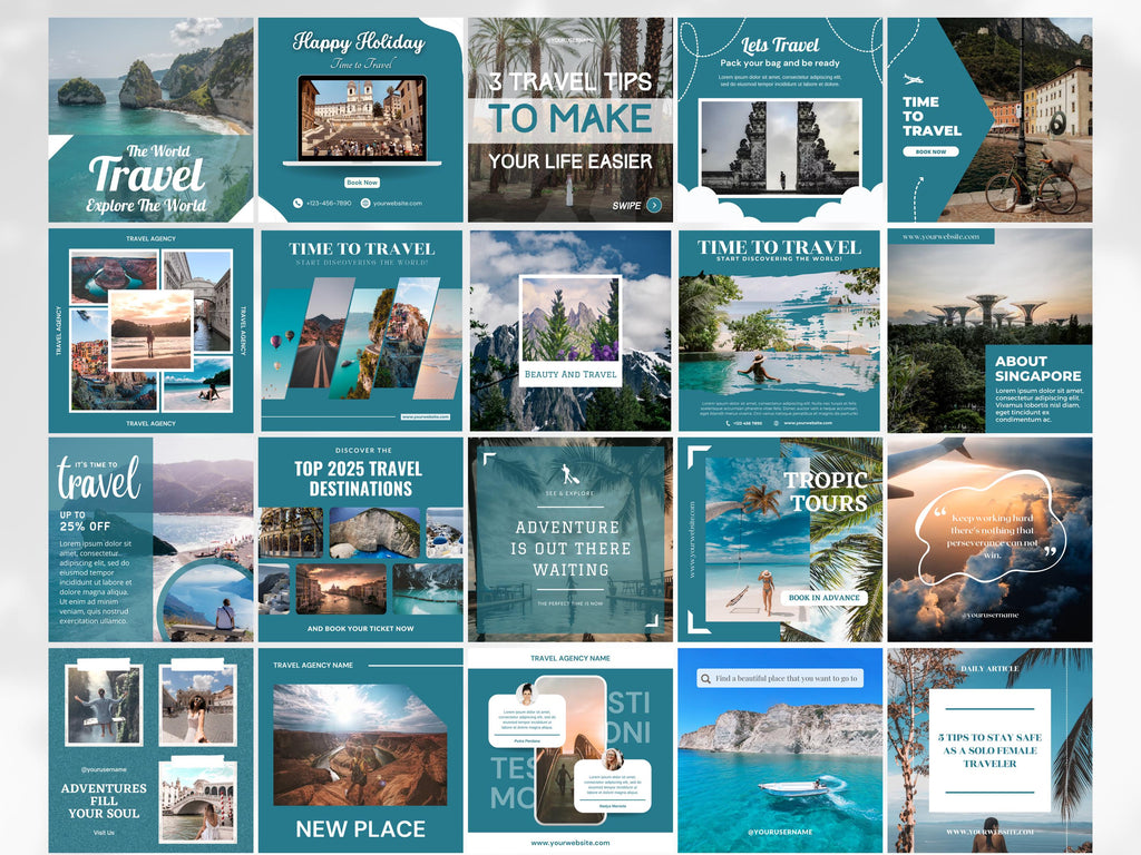 Travel Social Media Template: 60 Canva Posts for Bloggers (Digital Download)