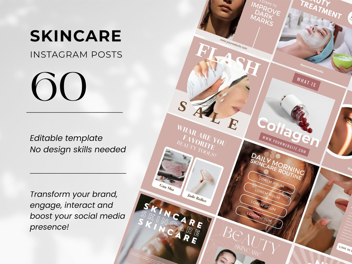 Skincare Social Media Templates for Canva Instagram Posts Beauty Skincare Content Creator Esthetician Marketing