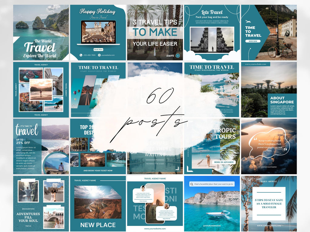 Travel Social Media Template: 60 Canva Posts for Bloggers (Digital Download)