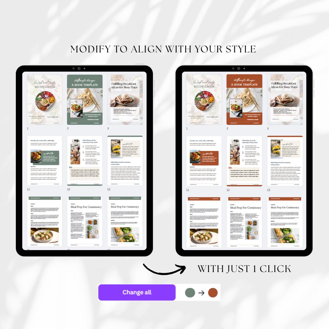 Editable Recipe eBook Template: 40-Page Cookbook Design for Canva (Digital Download)