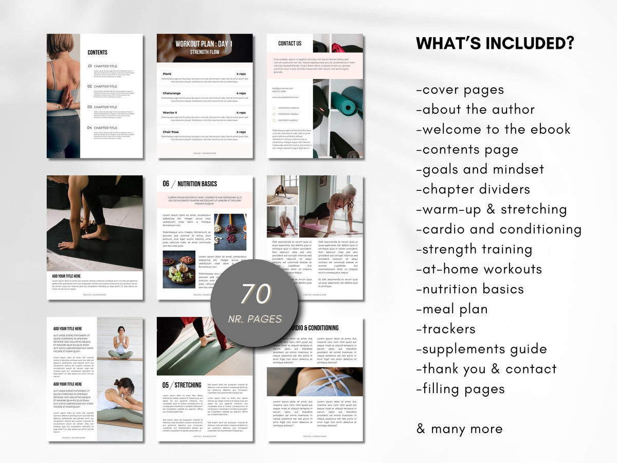 Yoga Ebook Template 70-Page Canva Fitness Yoga Coach Workbook Template Workout Personal Training Nutrition Coach