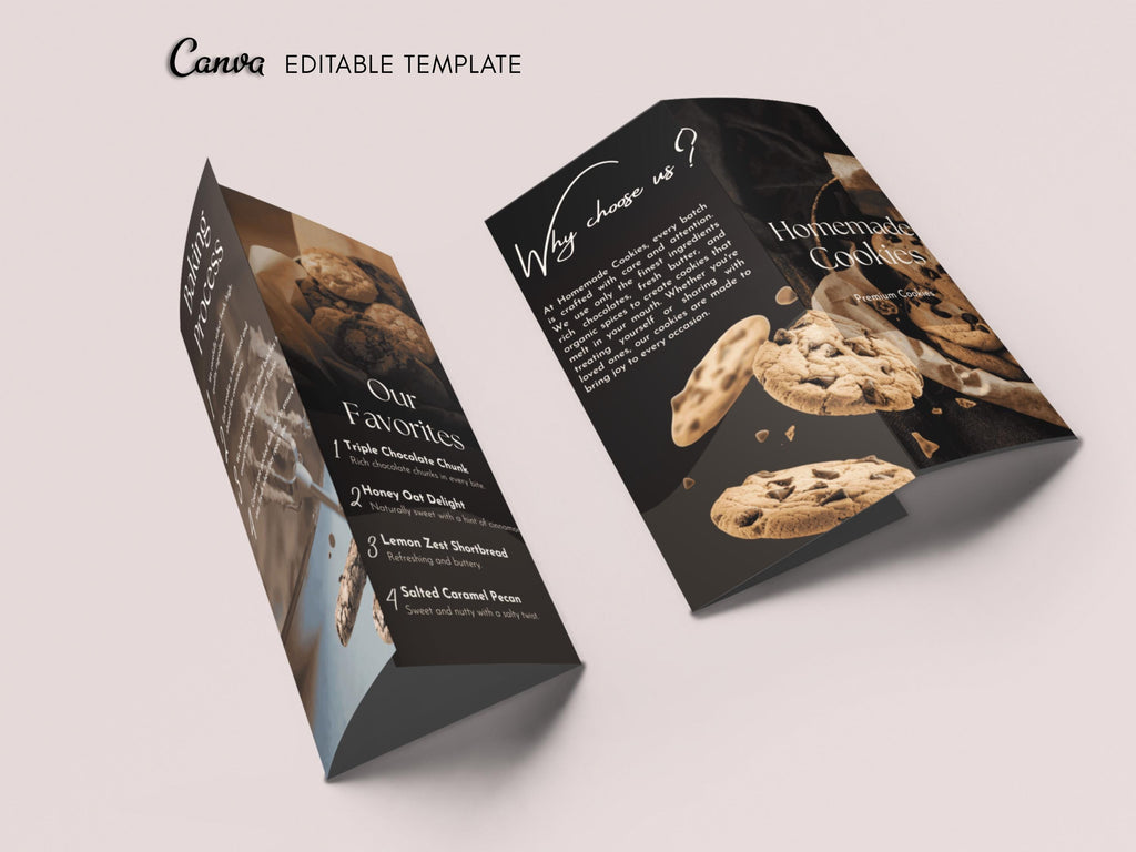 Cookie Business Brochure Template Canva Bakery Menu Price List Pastry Shop Flyer Editable Double-Sided Brochure
