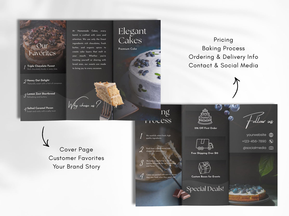 Cake Business Brochure Template Canva Bakery Menu Price List Pastry Shop Flyer Editable Double-Sided Brochure