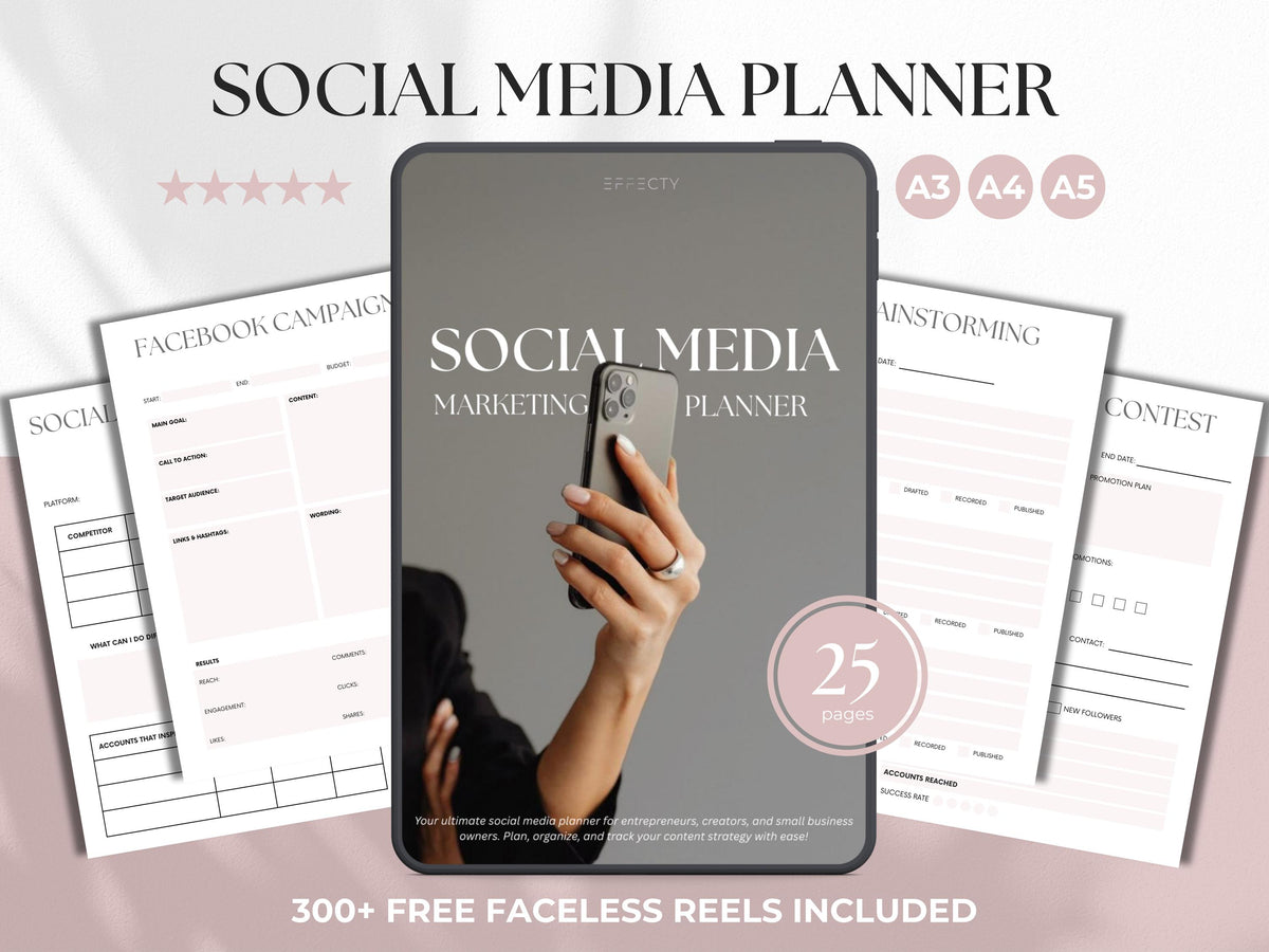 Social Media Marketing Planner: Content Calendar, Business Strategy (Canva Editable Digital Download)