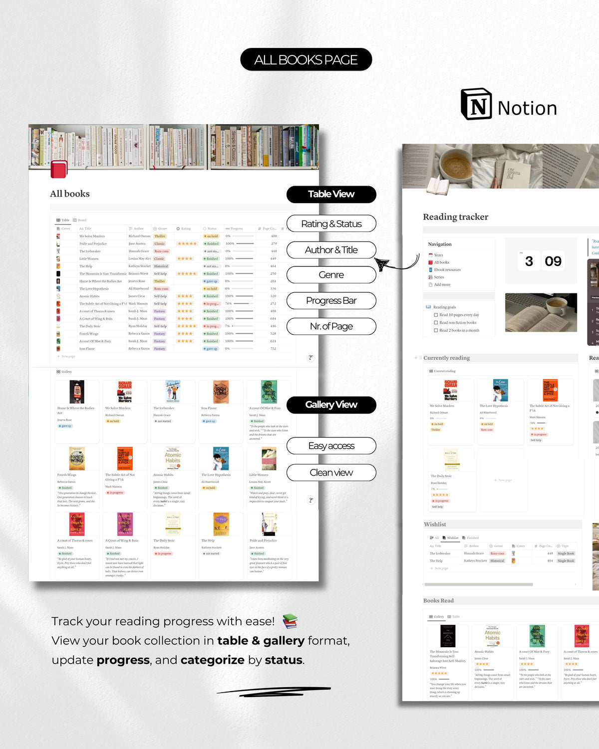 Notion Reading Tracker Template: Digital Book Journal (Digital Download)
