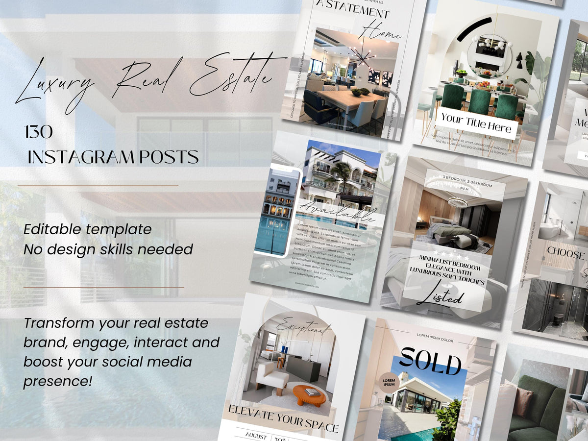 Luxury Real Estate Instagram Templates: Canva Realtor Marketing (Digital Download)
