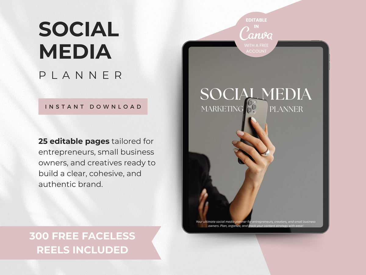 Social Media Marketing Planner: Content Calendar, Business Strategy (Canva Editable Digital Download)