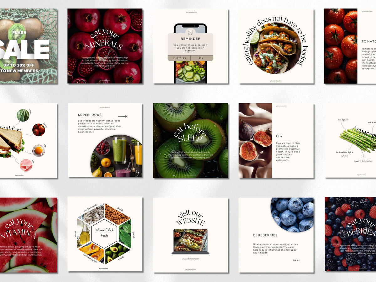 Nutritionist Instagram Post Templates: Editable Food Social Media (Digital Download)