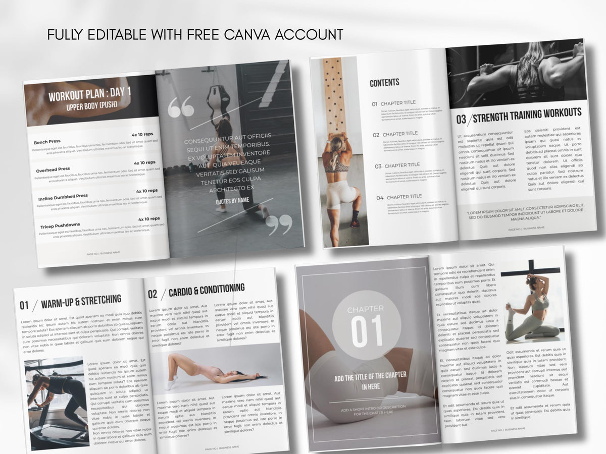 Fitness Ebook Template: 70-Page Canva Workbook for Coaches (Digital Download)