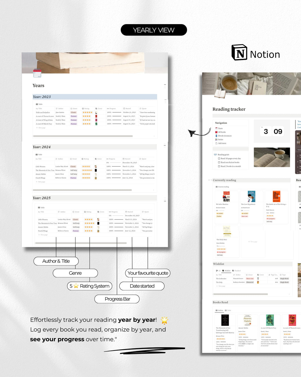 Notion Reading Tracker Template: Digital Book Journal (Digital Download)