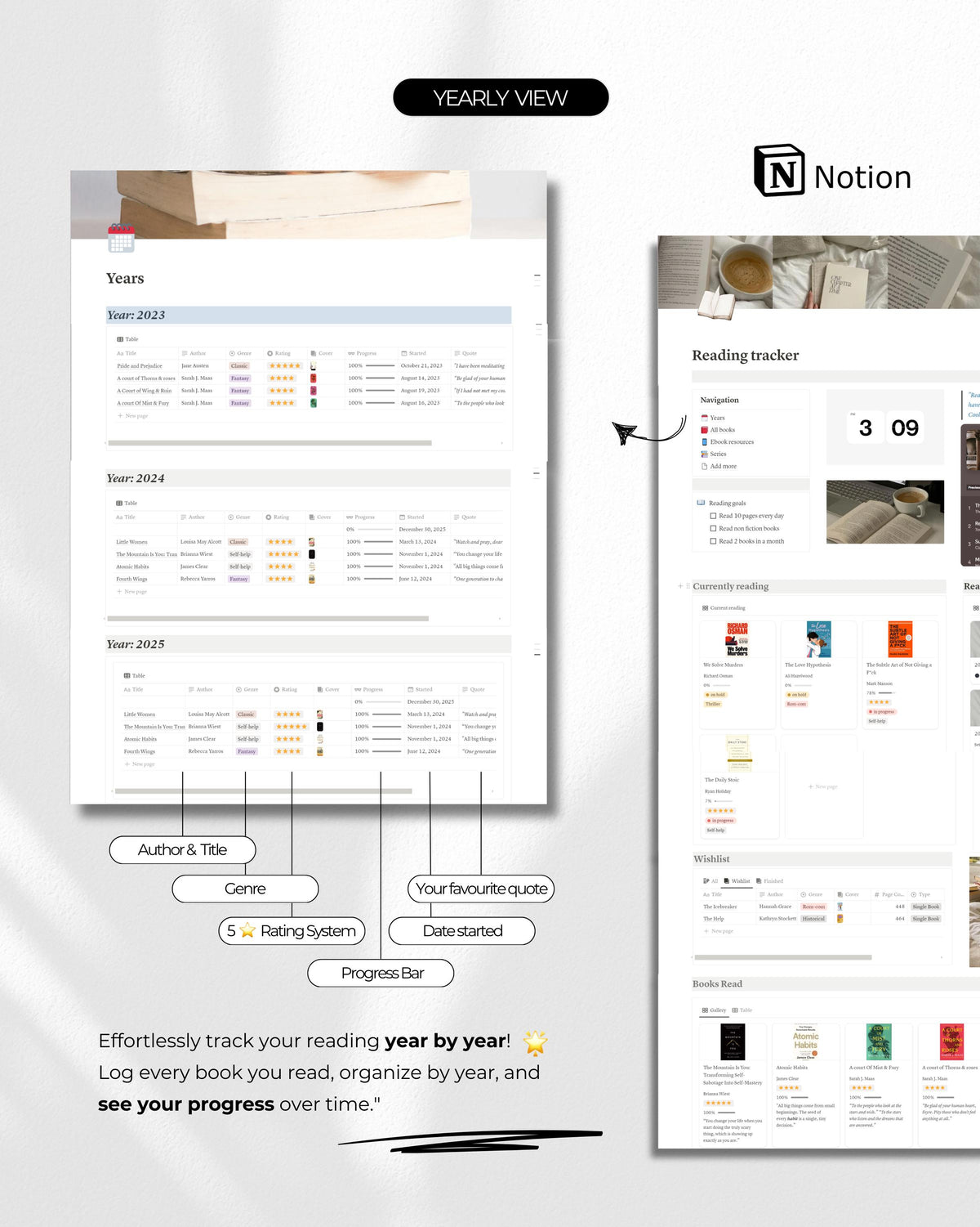 Notion Reading Tracker Template: Digital Book Journal (Digital Download)