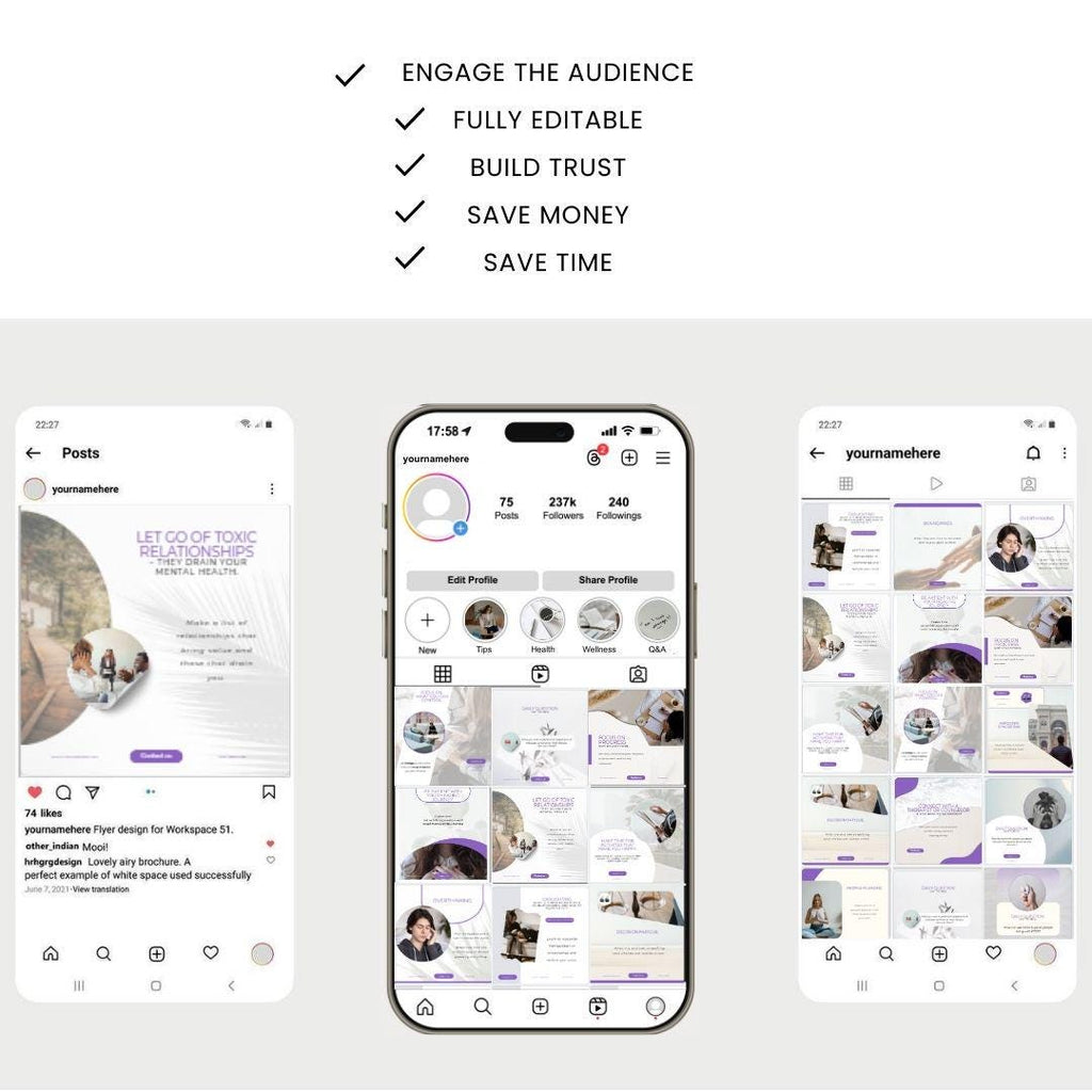Mental Health Instagram Templates: Wellness & Psychology Posts (Canva Editable)