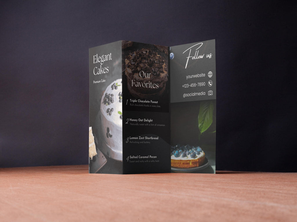 Cake Business Brochure Template Canva Bakery Menu Price List Pastry Shop Flyer Editable Double-Sided Brochure