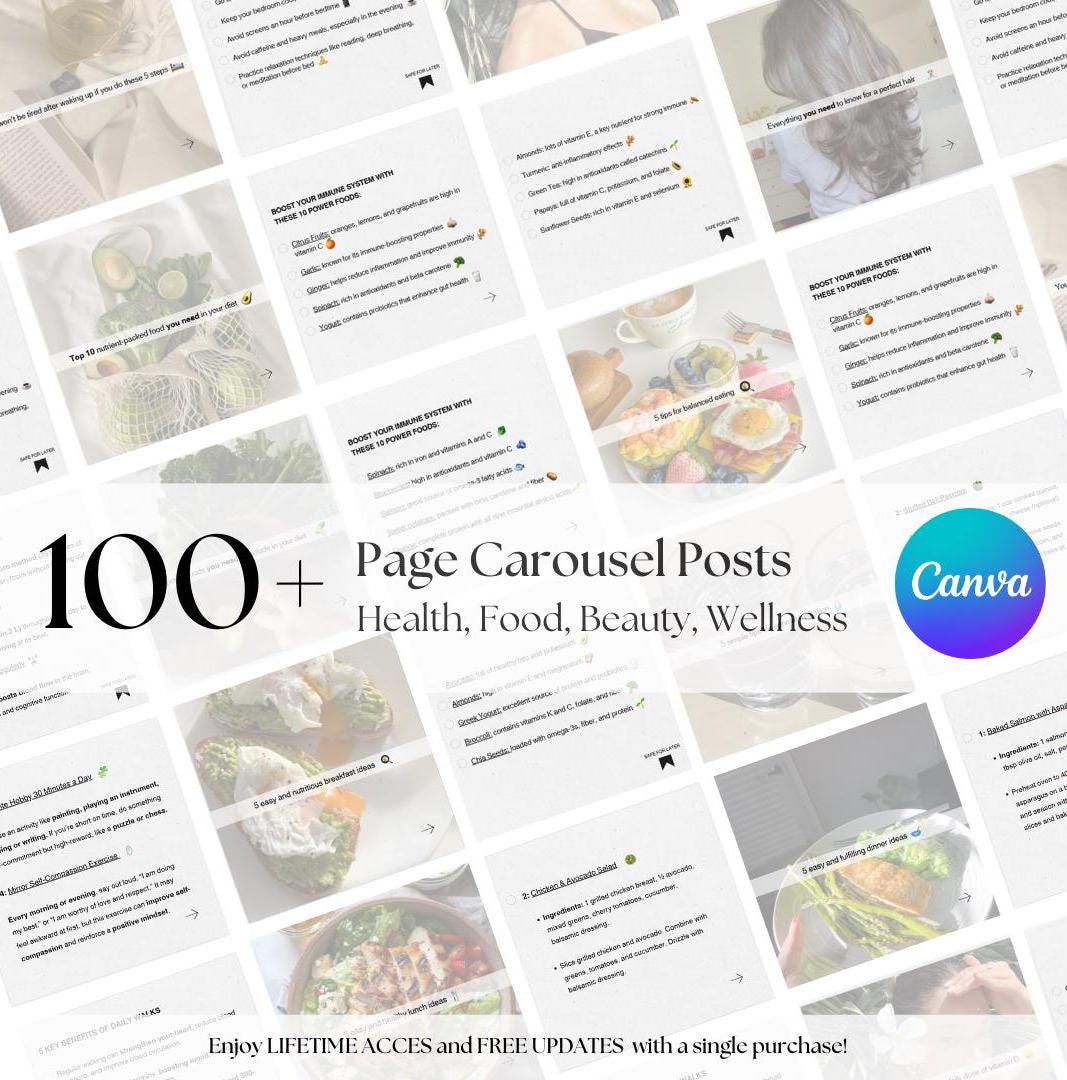 Health & Wellness Social Media Carousel Templates: Canva Editable (Digital Download)