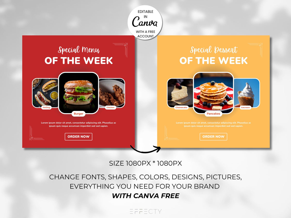 Fast Food Social Media Canva Templates: Restaurant Marketing (60-Page Bundle)