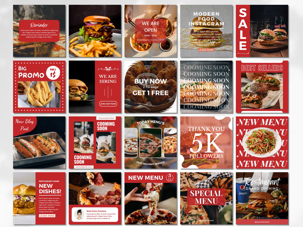 Fast Food Social Media Canva Templates: Restaurant Marketing (60-Page Bundle)
