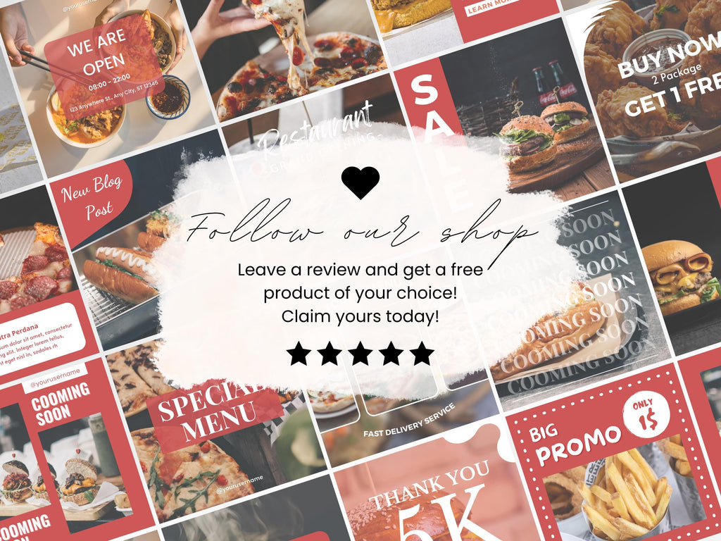 Fast Food Social Media Canva Templates: Restaurant Marketing (60-Page Bundle)