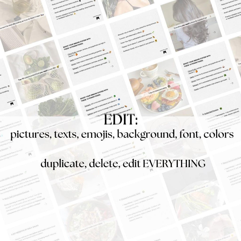 Health & Wellness Social Media Carousel Templates: Canva Editable (Digital Download)