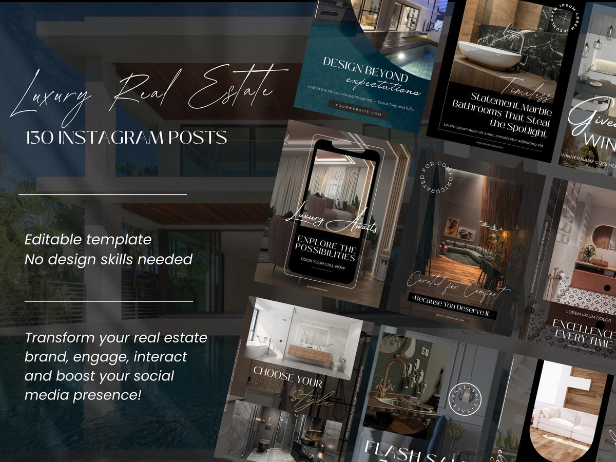 Luxury Real Estate Instagram Templates: Canva Realtor Marketing (Digital Download)