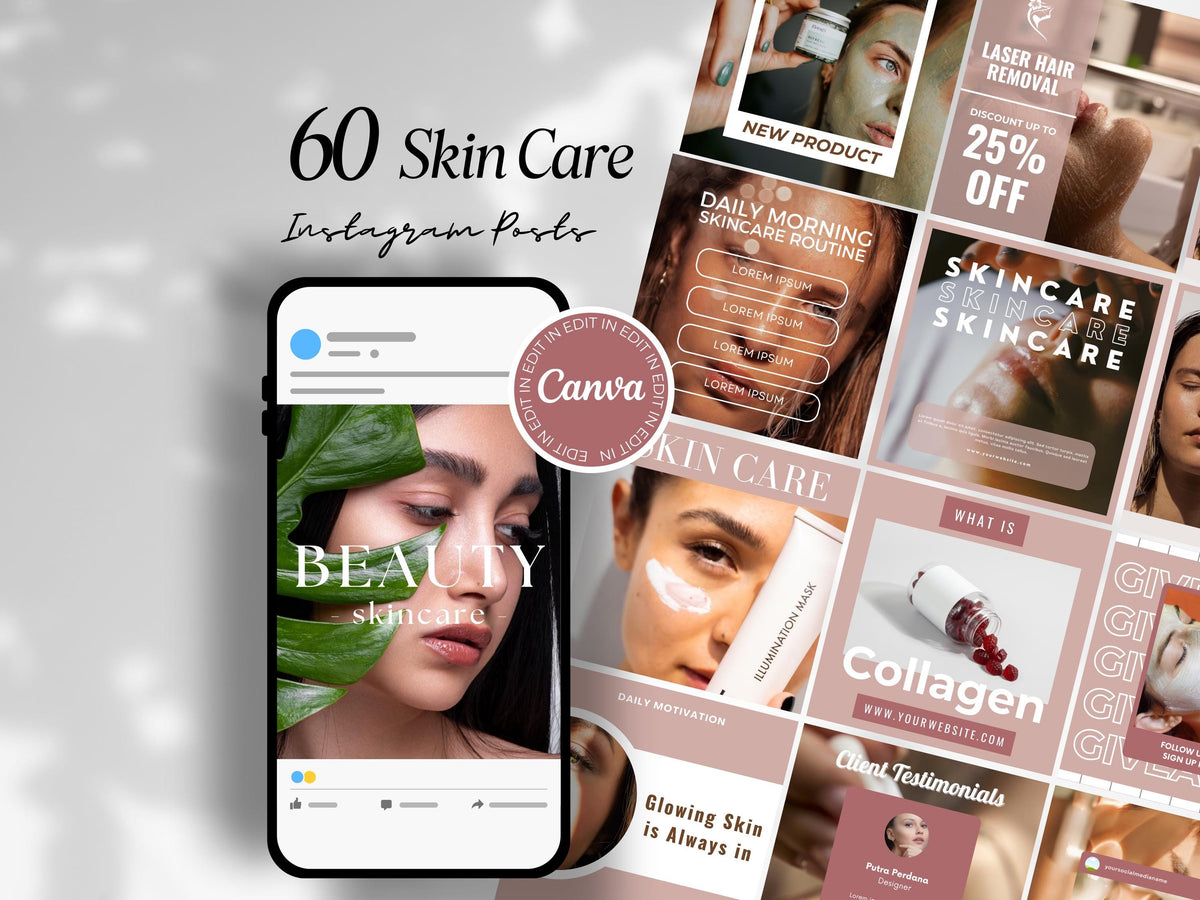 Skincare Social Media Templates for Canva Instagram Posts Beauty Skincare Content Creator Esthetician Marketing