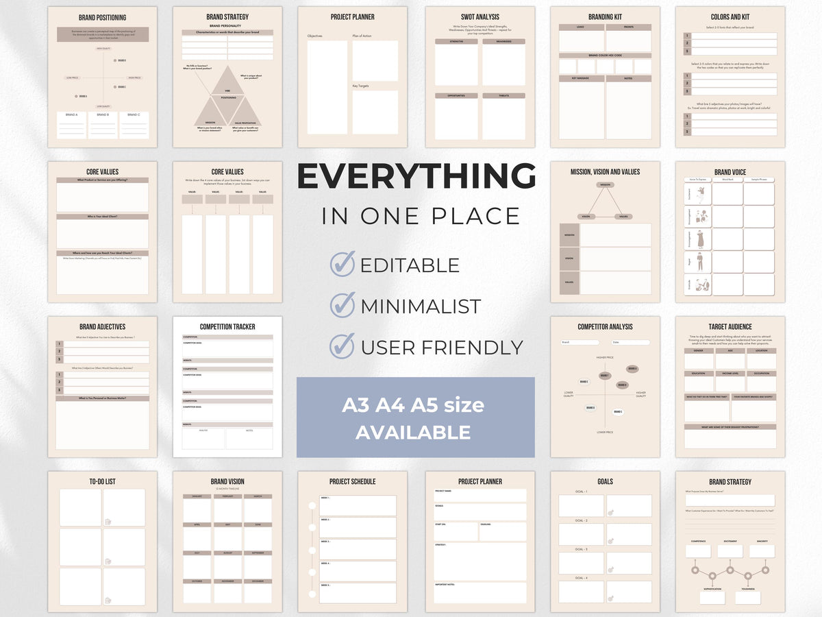 Brand Strategy Planner: Business Branding Workbook Canva Template (Digital Download)