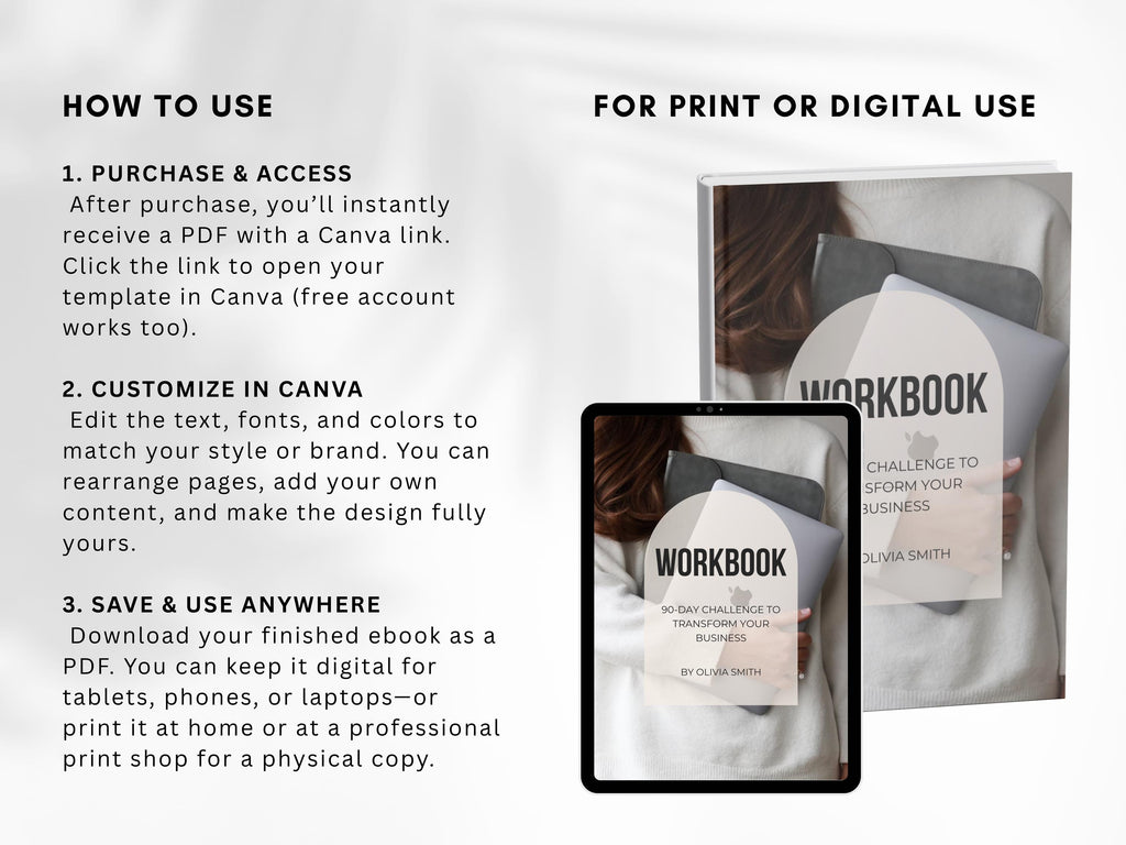 Business Ebook Template: 60-Page Editable Canva Workbook for Coaches (Digital Download)