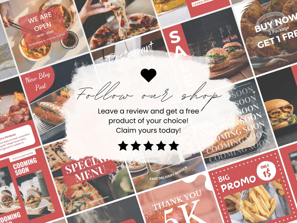 Fast Food Social Media Canva Templates: Restaurant Marketing (60-Page Bundle)