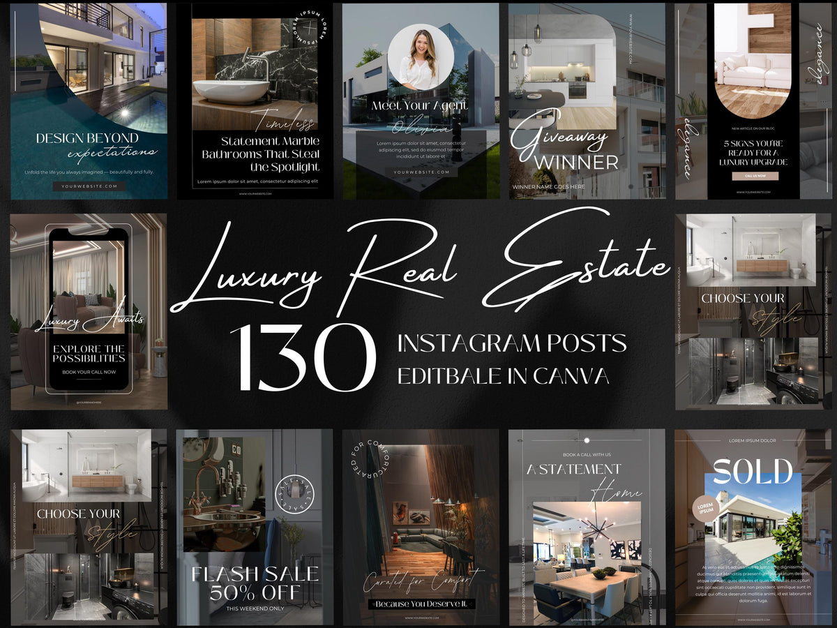 Luxury Real Estate Instagram Templates: Canva Realtor Marketing (Digital Download)