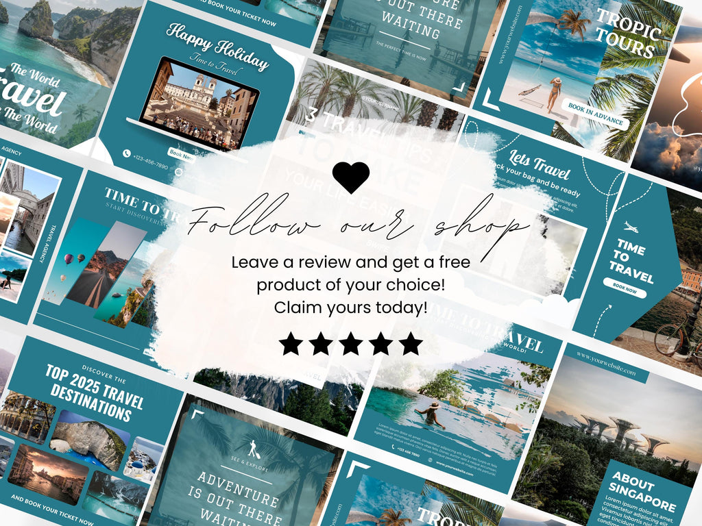 Travel Social Media Template: 60 Canva Posts for Bloggers (Digital Download)