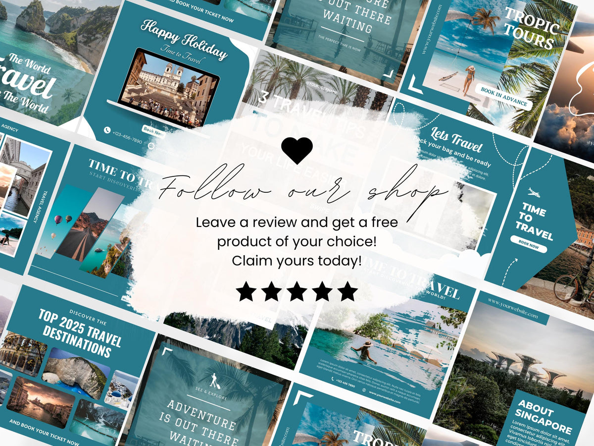 Travel Social Media Template: 60 Canva Posts for Bloggers (Digital Download)