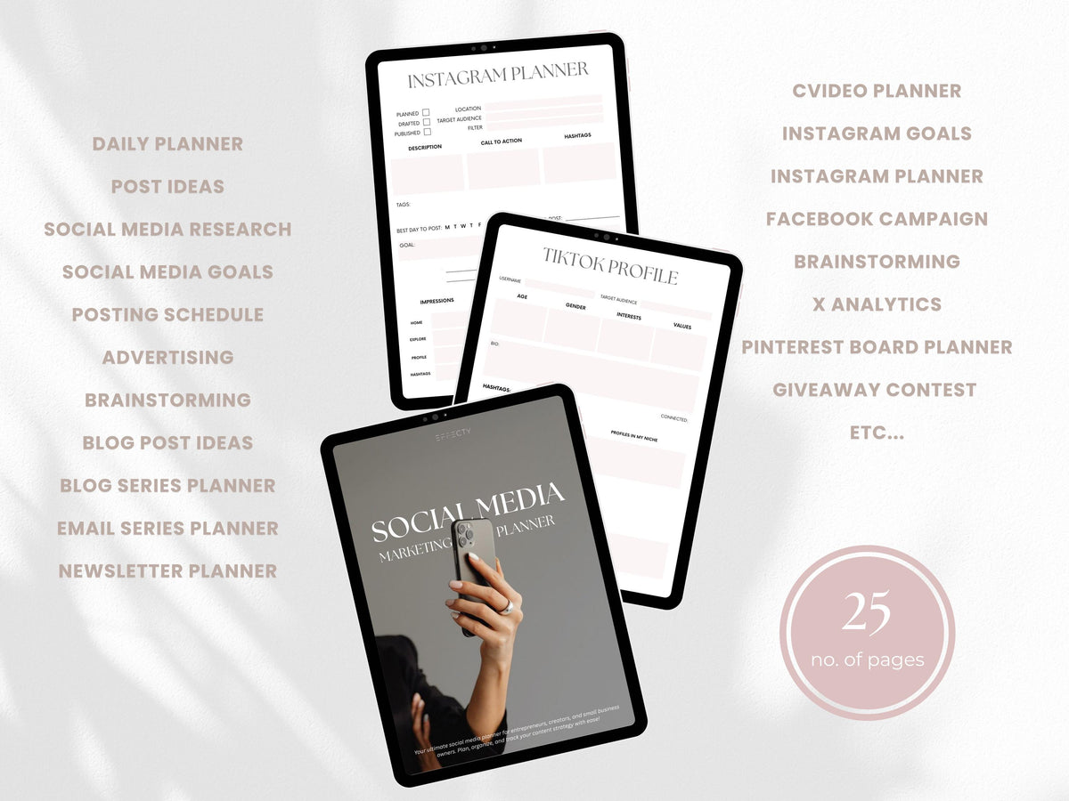 Social Media Marketing Planner: Content Calendar, Business Strategy (Canva Editable Digital Download)
