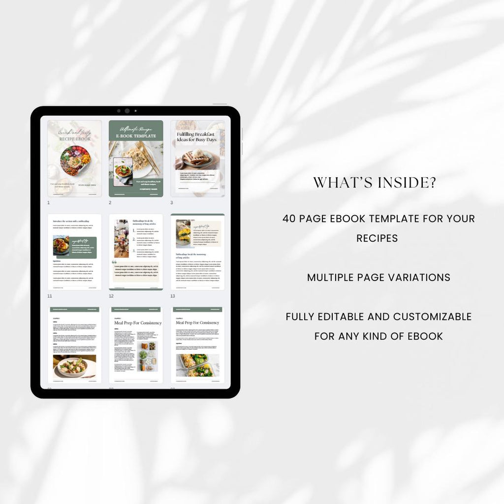 Editable Recipe eBook Template: 40-Page Cookbook Design for Canva (Digital Download)