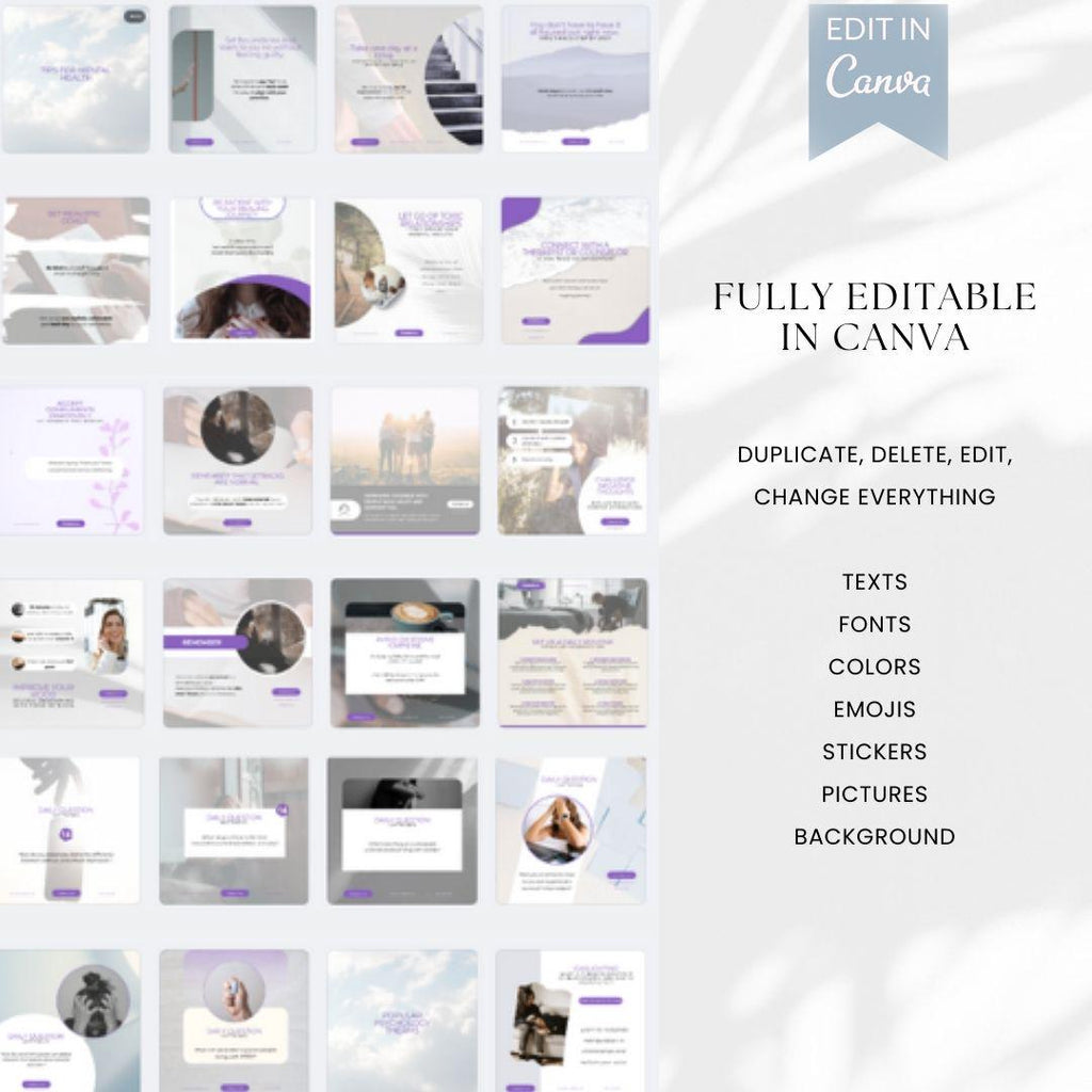 Mental Health Instagram Templates: Wellness & Psychology Posts (Canva Editable)