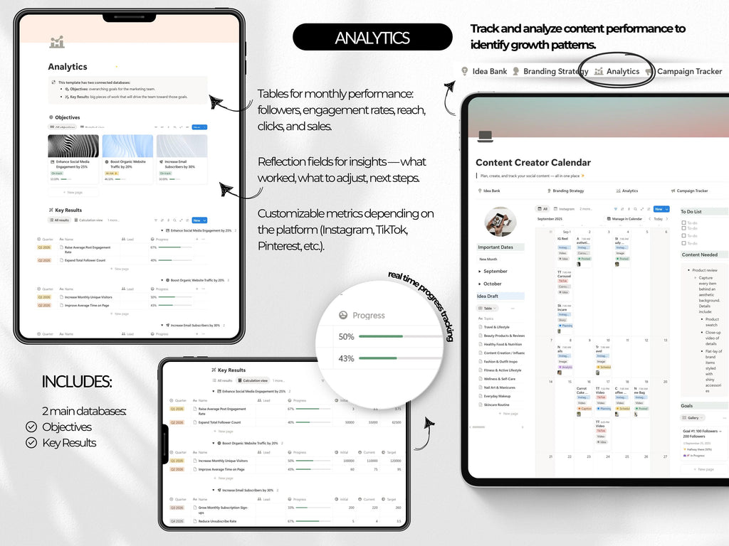 Notion Social Media Manager Template | Content Calendar Planner with Idea Bank Branding Strategy Analytics & Campaign Tracker