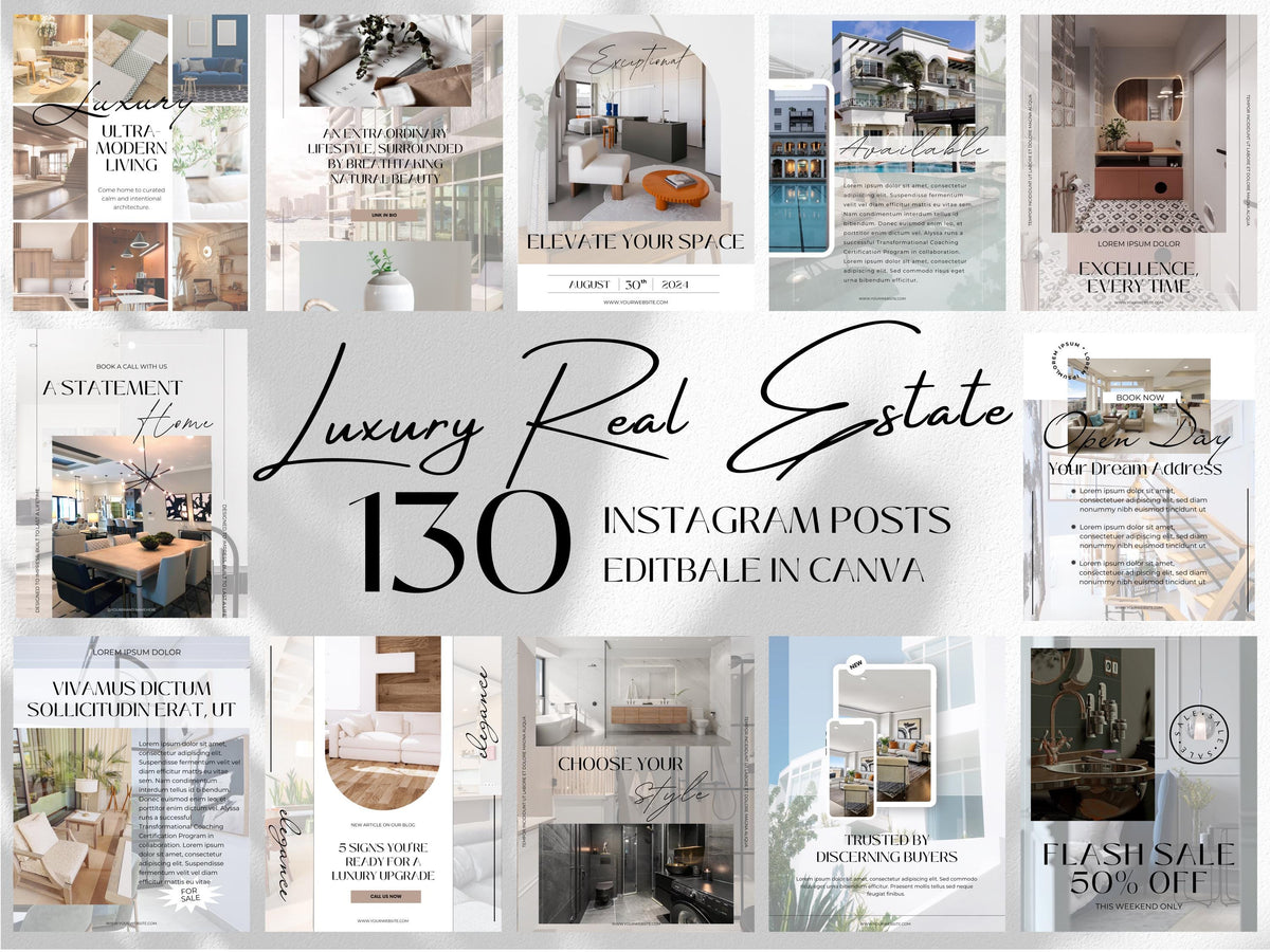 Luxury Real Estate Instagram Templates: Canva Realtor Marketing (Digital Download)