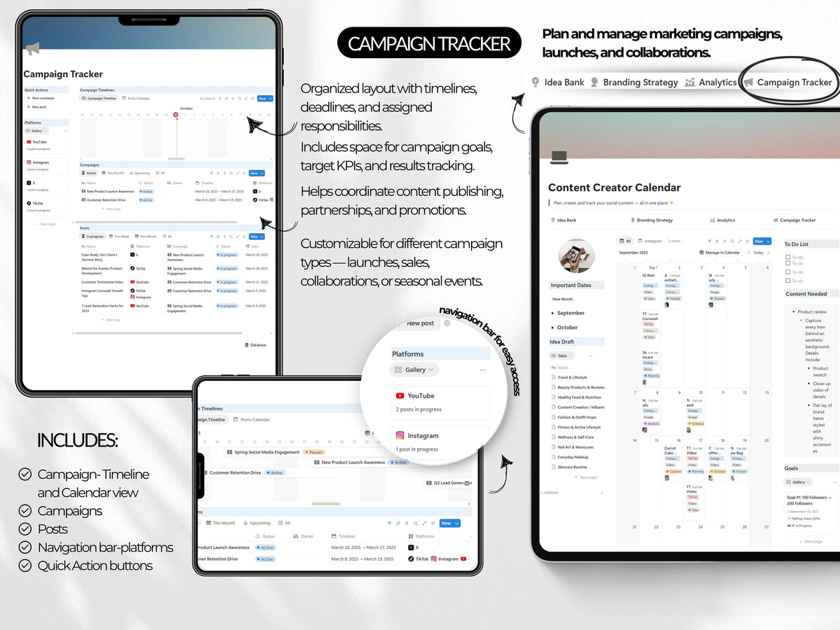 Notion Social Media Manager Template | Content Calendar Planner with Idea Bank Branding Strategy Analytics & Campaign Tracker
