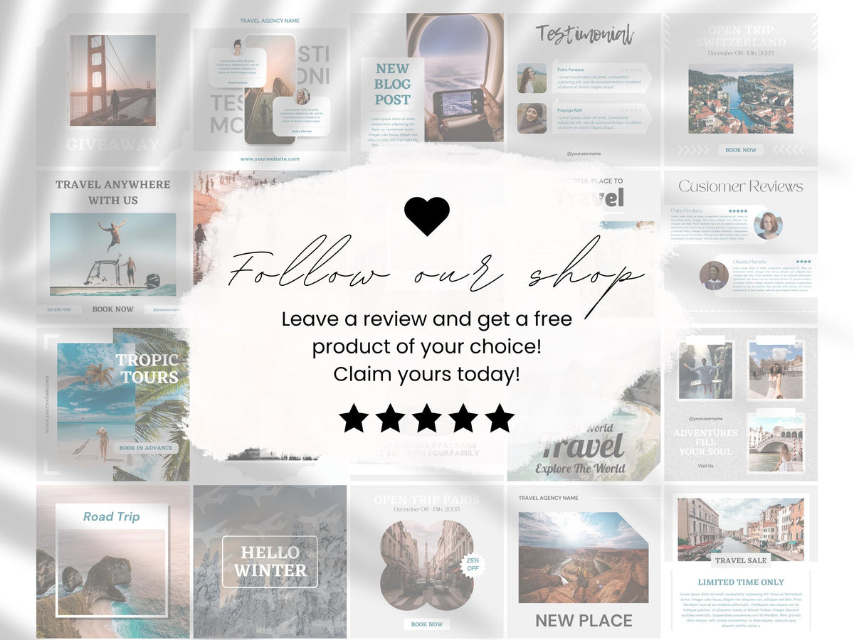 Travel Social Media Template: 60 Canva Instagram Posts (Digital Download