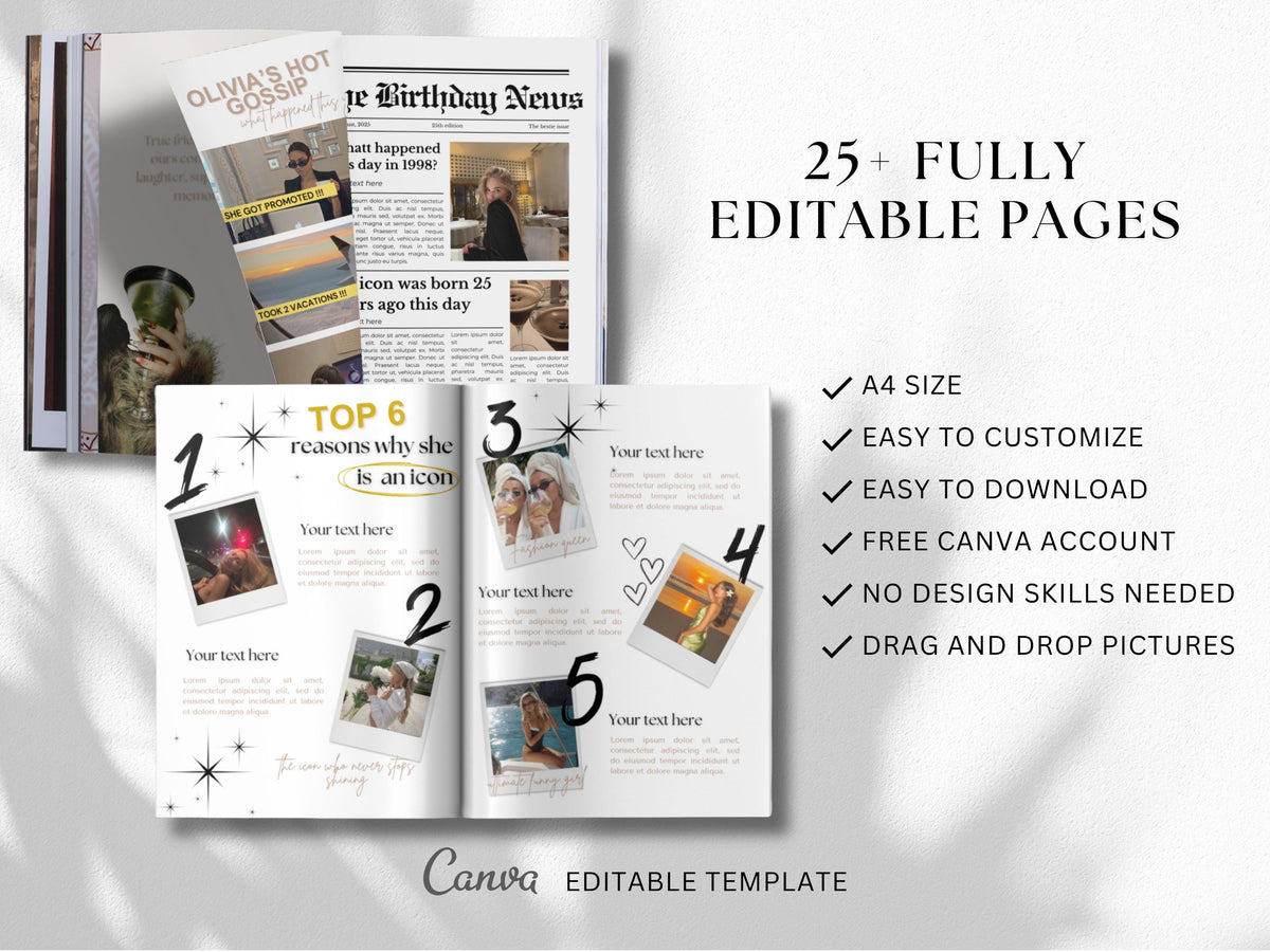 Personalized Magazine Template for Best Friend Customizable Magazine Cover Design Editable Fashion eBook Birthday Magazine Template Cover