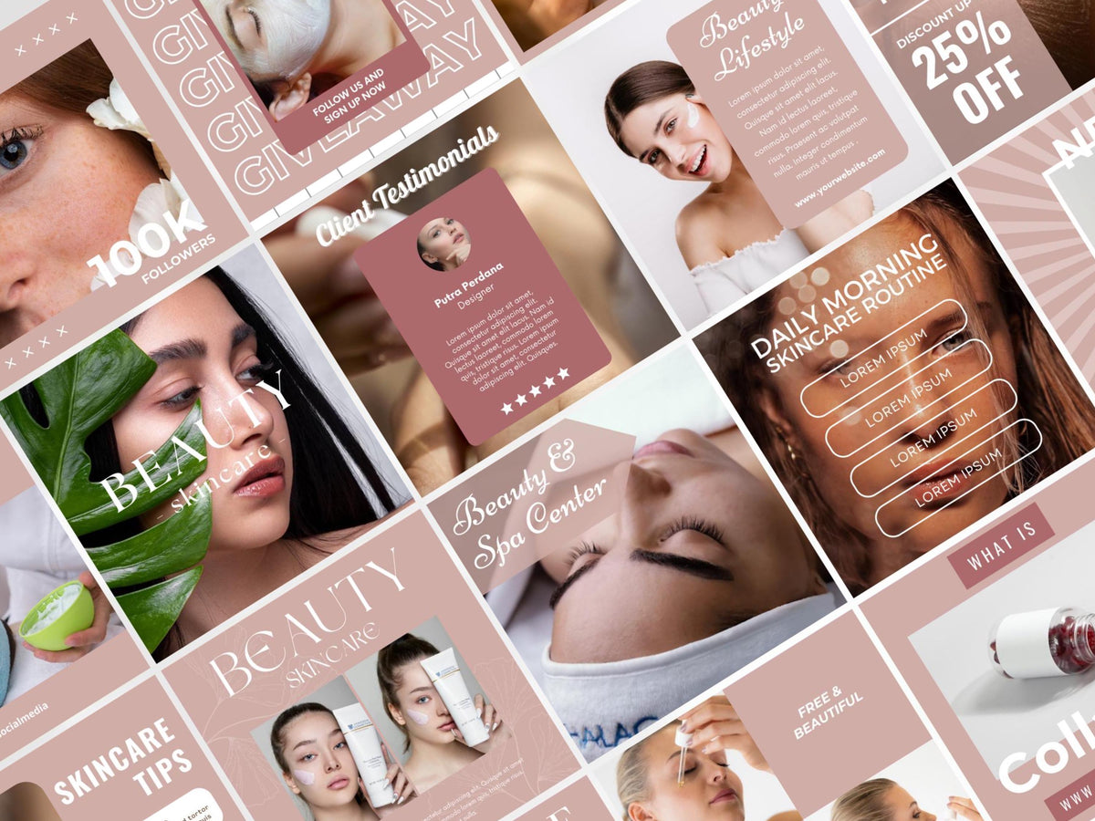 Skincare Social Media Templates for Canva Instagram Posts Beauty Skincare Content Creator Esthetician Marketing