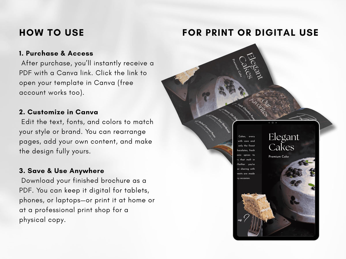 Cake Business Brochure Template Canva Bakery Menu Price List Pastry Shop Flyer Editable Double-Sided Brochure
