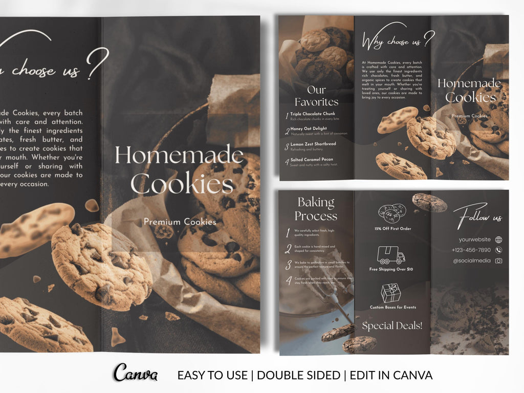 Cookie Business Brochure Template Canva Bakery Menu Price List Pastry Shop Flyer Editable Double-Sided Brochure