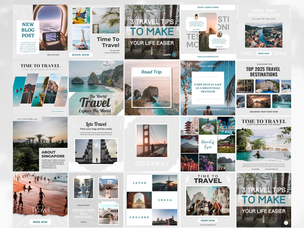 Travel Social Media Template: 60 Canva Instagram Posts (Digital Download