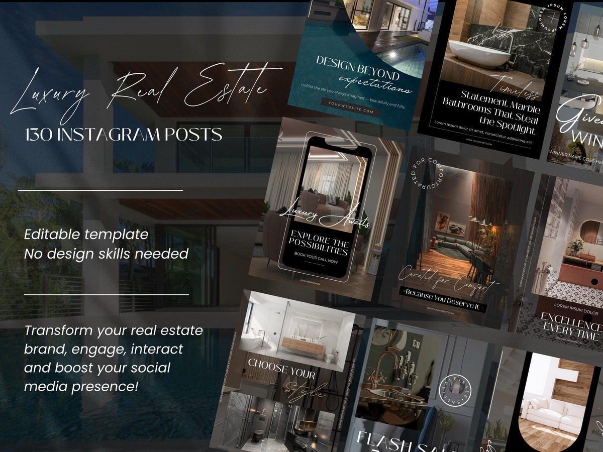 Luxury Real Estate Instagram Templates: Canva Realtor Marketing (Digital Download)