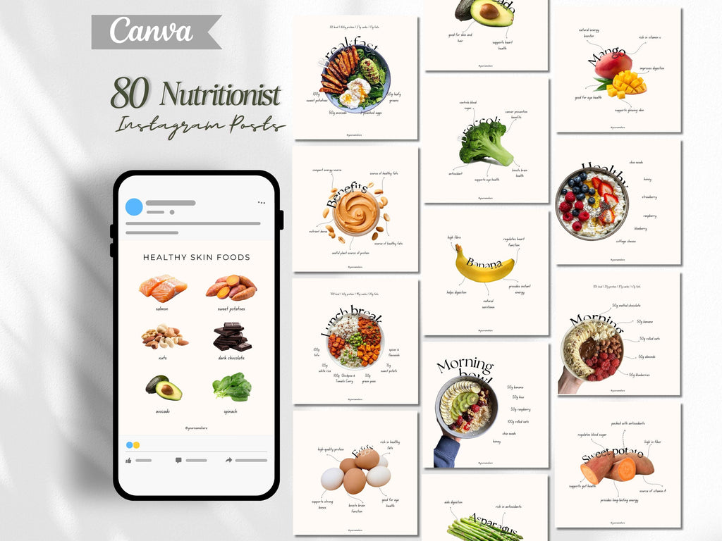 Nutritionist Instagram Post Templates: Food Blogger Social Media (Digital Download)