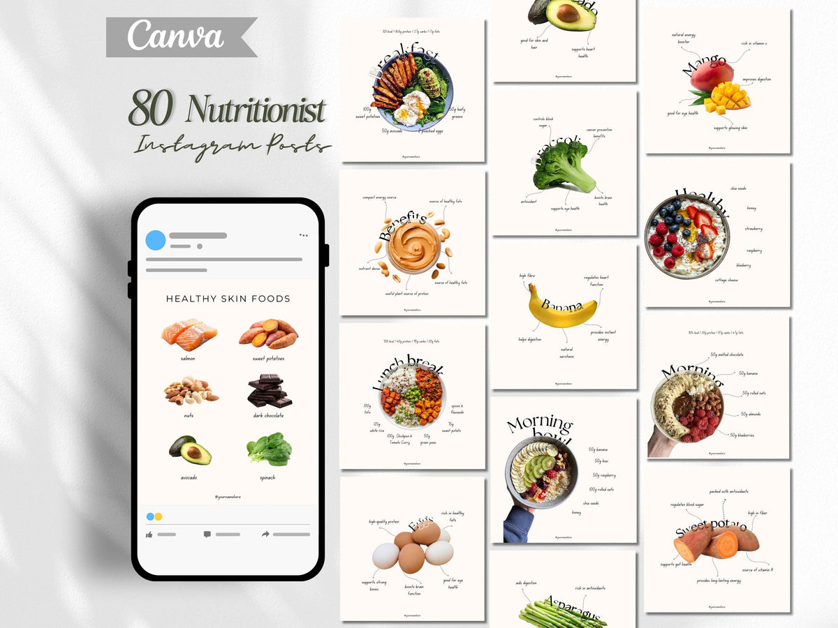 Nutritionist Instagram Post Templates: Food Blogger Social Media (Digital Download)