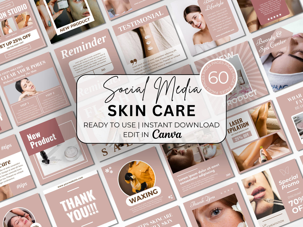 Skincare Social Media Templates for Canva Instagram Posts Beauty Skincare Content Creator Esthetician Marketing