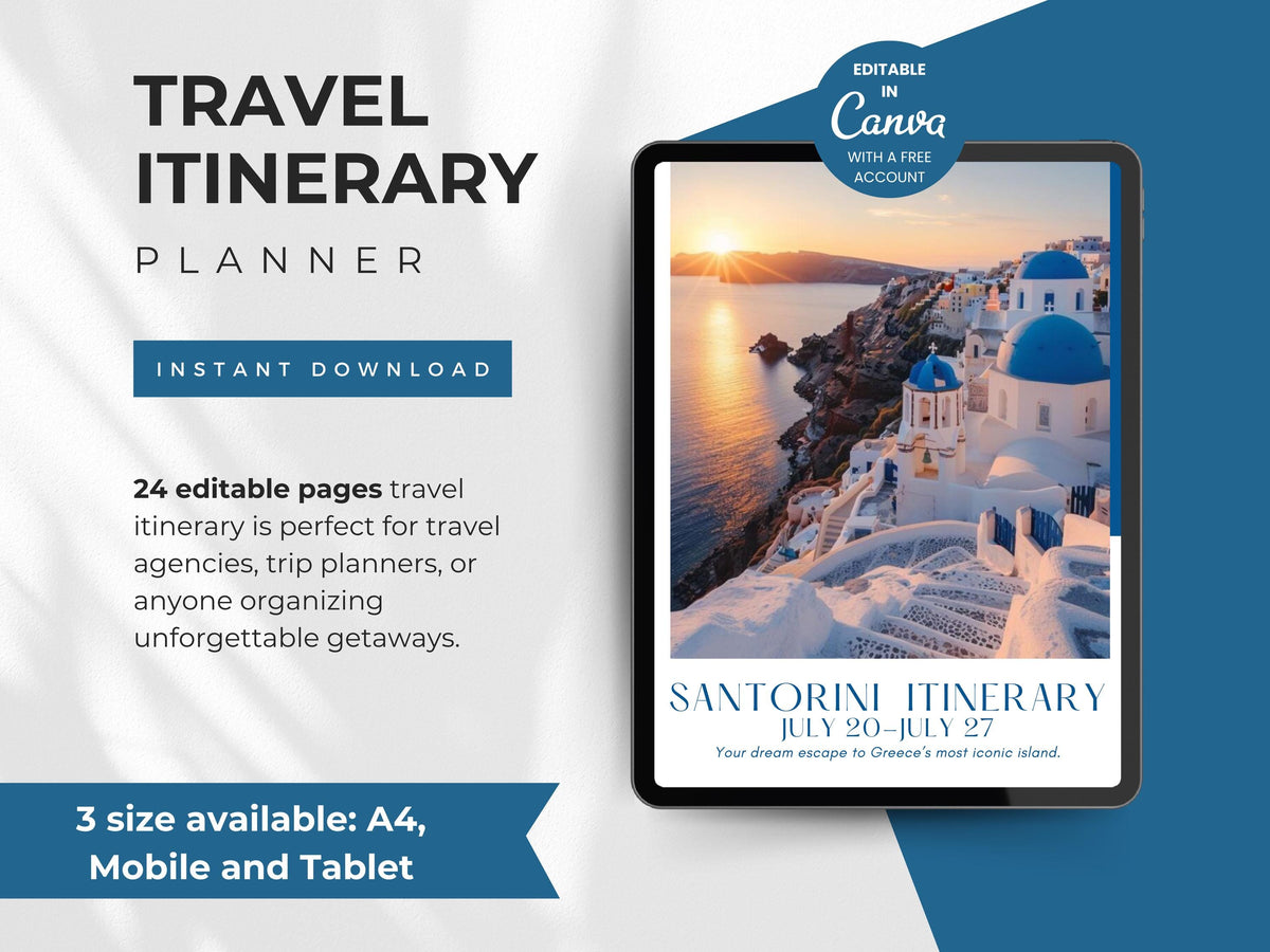 Editable Travel Itinerary Template: Canva Trip Planner (Digital Download)