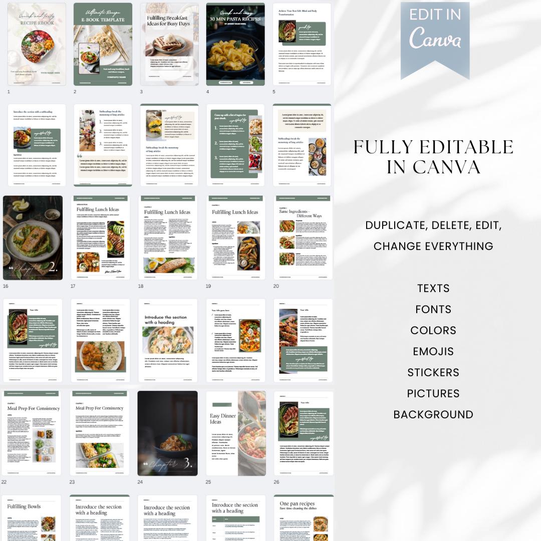 Editable Recipe eBook Template: 40-Page Cookbook Design for Canva (Digital Download)